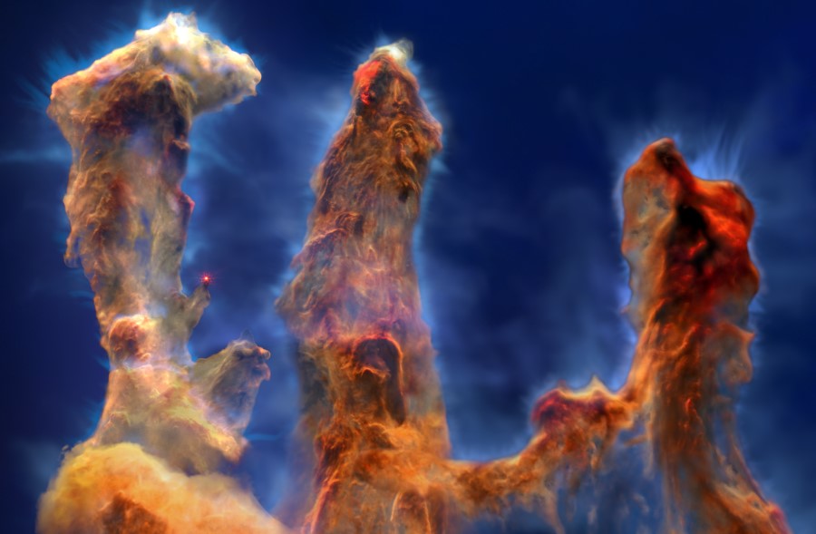Pillars of Creation in 3D as seen by Hubble and Webb