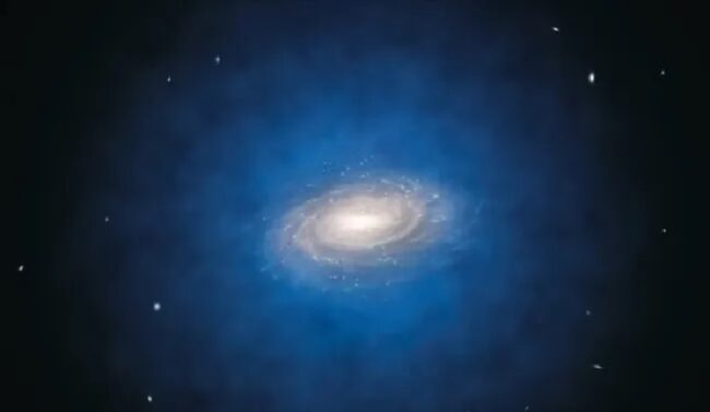 An artist's impression of the dark matter halo (blue) that is believed to surround the Milky Way galaxy. (Image credit: ESO/L. Calçada)